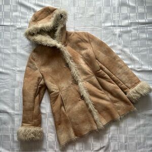 Nuage Collection Vintage Penny Lane Tan Faux Suede & Fur Trim Mid-length Coat